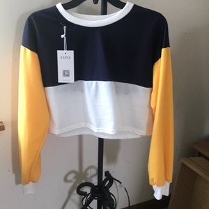 White, Yellow, and Blue Crop top sweater